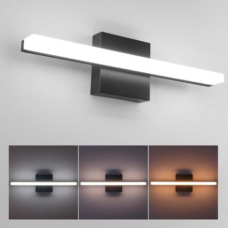 AUTRUCKER Applique murale pour meuble-lavabo de salle de bain, applique murale LED pour meuble-lavabo, noire, 40 cm, 9 W, lumière tricolore. (1/5)