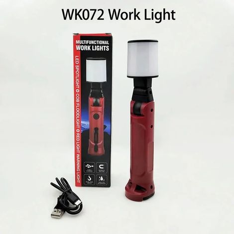 Lampe de travail COB - Lampe torche pliable à 180° - Rechargeable par USB - Portable - Camping - Urgence - Avec crochet - Magnétique (1/3)