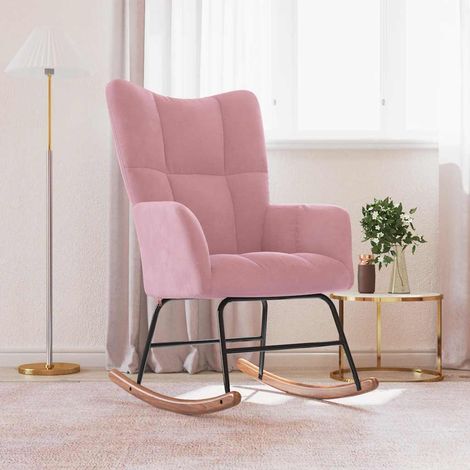 Vidaxl – Chaise à bascule rose velours – Mousse rembourrée pour confort optimal – Cadre en acier et rails en bois – Charge max 110 kg (1/10)