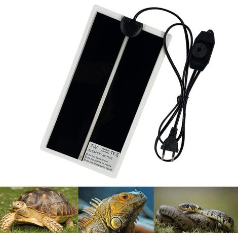 Ahlsen Alfombrilla térmica para reptiles Alfombrilla térmica ajustable para terrario de 28 x 15 cm con control de temperatura para reptiles: tortugas, serpientes, lagartos, geckos, arañas, negro (1/5)