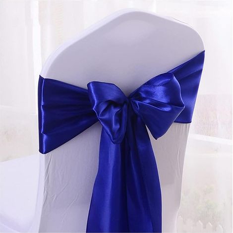 JSSEVN - Set of 6 satin chair sashes - Vintage style - Elegant and stretchy - For weddings, banquets, birthdays, parties, decorations - Royal blue (1/5)