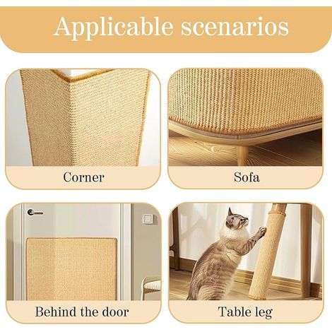 Griffoir pour Chat Pièces Protection Canape Chat Anti Griffe Sisal Griffoirs pour Chats Avec griffoir Canapé Antidérapant Meubles Murs Pieds Lit Armoires Portes Sols Coin (1/4)