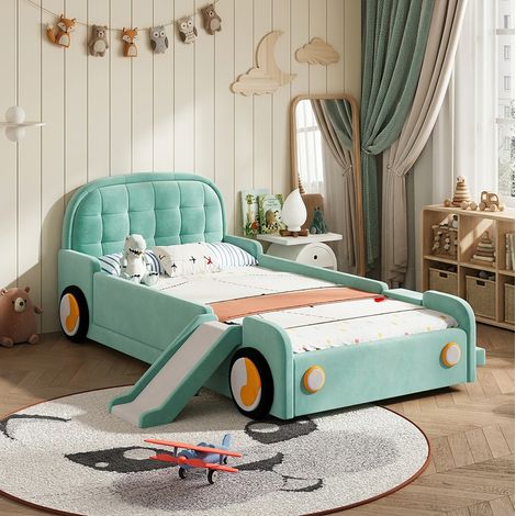 Kinderbett in Autoform mit Rutsche und Leiter, 90x200 cm, blau-grün OKMYHOME (1/5)