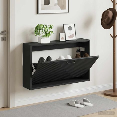 vidaXL Wall-Mounted Shoe Cabinet HAARLEM 71 x 17 x 43 cm Black (1/5)
