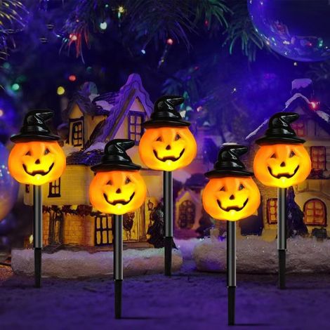 Set mit 5 Kürbis-Solar-Lichterketten - Orangefarbene Halloween-Dekorationen für den Außenbereich