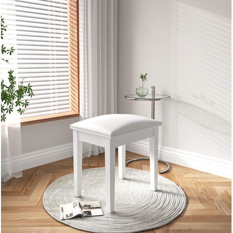 Gepolsterter quadratischer Schminktischhocker 43 x 33 x 45 cm weiß, PU-Leder und Holz HAVRYA (1/5)