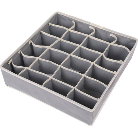 Boîte de rangement pliable à 24 compartiments, idéale pour ranger des sous-vêtements et des chaussettes en dortoir (gris) (1/5)