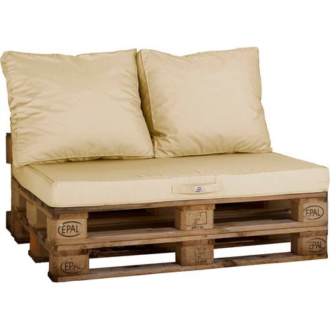 Lot matelas pour palette déhoussable avec assise de 120x80x10cm et dossier Beige Clair