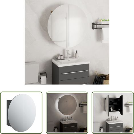 vidaXL LED Schrank - Badezimmerschrank mit Rundem Spiegel & LED Schwarz 47x47x17,5cm (1/5)