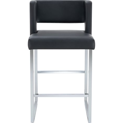 Set di 2 sgabelli da bar nordici neri con gambe in metallo argentato e rivestimento in PU (1/5)