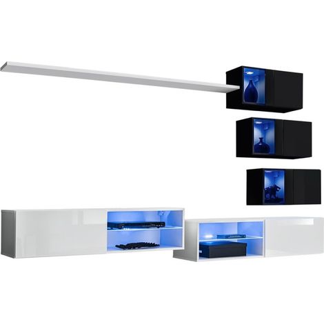 Conjunto de muebles de salón SWITCH XXIV diseño, color blanco y negro.