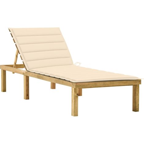 Sonnenliege mit Creme Auflage Imprägniertes Kiefernholz