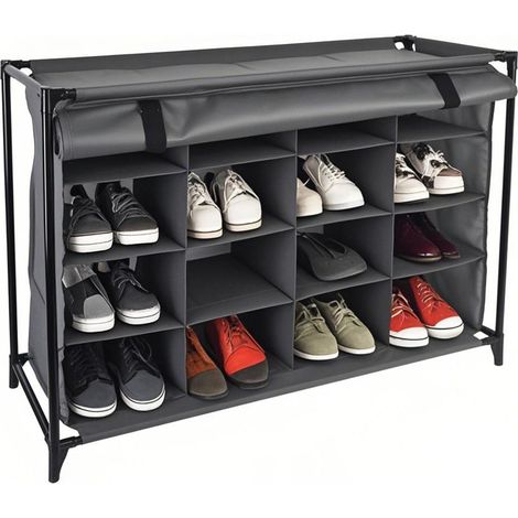 Relaxdays Scarpiera in Stoffa da Campeggio, 16 Scomparti Porta Scarpe, Mobile a Incastro, HxLxP: 65x85x35,5 cm, Grigio