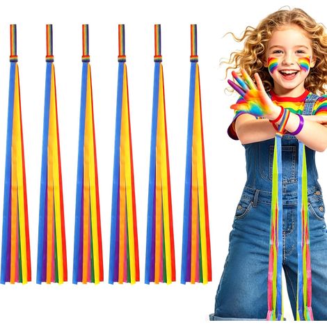 Set di 6 braccialetti arcobaleno, nastri per la danza dei bambini, striscioni arcobaleno, striscioni pride per parate e feste LGBTQ+, comodi da indossare, decorazioni riutilizzabili (1/5)