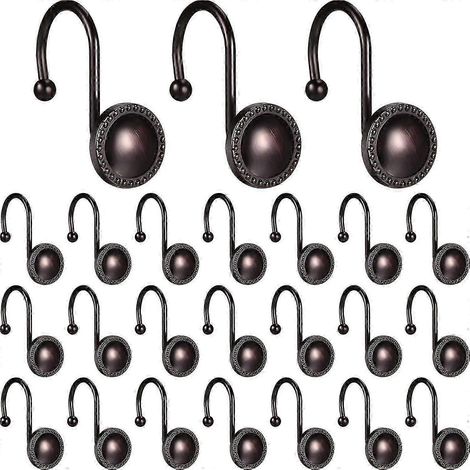 Ensemble de 24 anneaux de rideau de douche avec motif perlé en bronze, crochets résistants à la rouille et durables pour rideaux de douche (1/5)