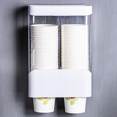 1 distributeur de gobelets, translucide, à fixation murale sans perçage, pour salle de bain, gobelets jetables en carton (1/5)