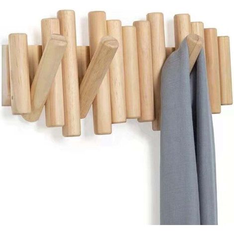 Handgefertigte Wandgarderobe aus Massivholz mit 5 modernen und einzigartigen Haken für Mäntel, Taschen, Hüte und Regenschirme. Ikodm