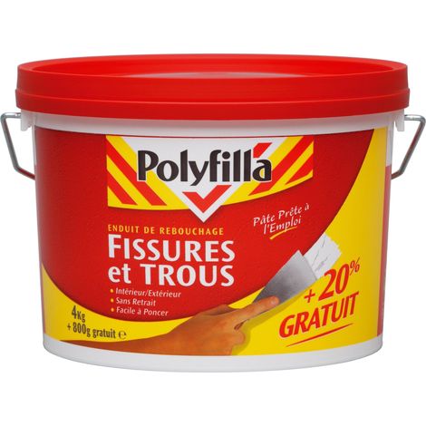 Enduit De Rebouchage Polyfilla - Fissures Et Trous Blanc 4 Kg + 20% gratuit