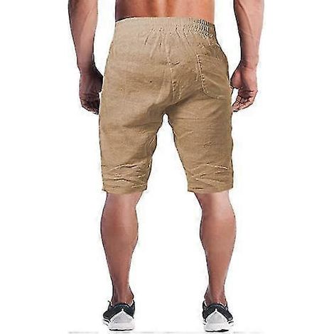 Leinenshorts für Herren aus leichter, lässiger Baumwolle, ideal für Sport, Fitnessstudio und Yoga – Größe S – Khaki