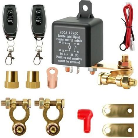 Interruttore automatico per batteria da 12V con telecomando, interruttore batteria da 12V 200A con 2 poli in ottone, 2 terminali batteria, 2 telecomandi per moto, auto, camper, barca, yacht -Crezuo