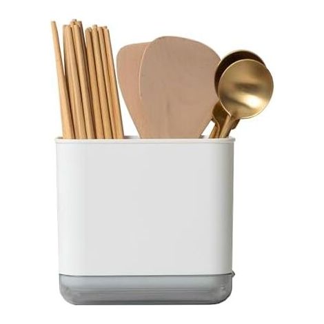 15 x 10,2 x 14 cm Weißer Besteckabtropfer, Schwammhalter, Gabel-Löffel-Organizer, unterteilte Aufbewahrung, Utensilienhalter, zur Aufbewahrung von Messern, Gabeln, Löffeln (1/5)