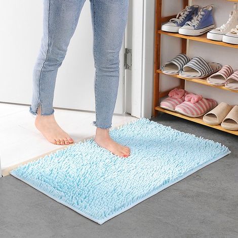 Tapis de bain moelleux, 60 x 40 cm, ultra absorbant, antidérapant, décoratif, lavable en machine, convient pour la cuisine, la salle de bain et les toilettes, bleu ciel, 40 x 60 cm (1/5)