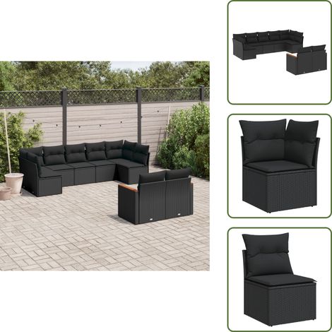 Salon de jardin 9 pcs avec coussins noir résine tressée - Ensemble Salon De Jardin - Mobilier Extérieur - Meubles De Jardin - Salon De Jardin Pliable - Chaise Longue (1/5)