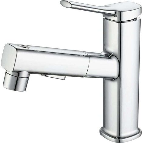 Robinet de salle de bain, XU, Trois modes d'eau (jet, Jet, Fontaine), Pulvérisateur extractible (argent) - KZQ (1/4)