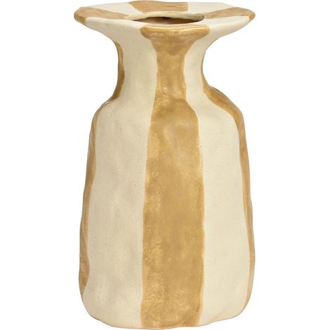 Vase en céramique rayé 15 x 26 cm beige (1/3)