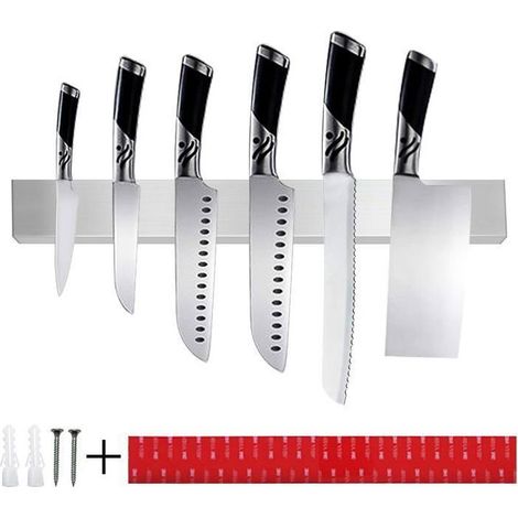 Porte-Couteau Magnétique 40 cm Noir Taille de Rangement Magnétiqu Couteaux en Acier Inoxydable Porte Barre à Couteaux Aimantée (1/4)