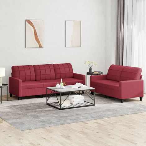 vidaXL Set di Divani 2 pz con Cuscini Rosso Vino in Similpelle
