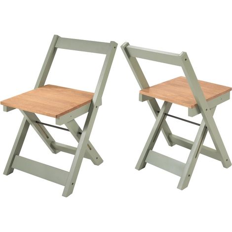 Santos Folding Chair (Pack of 2) - L46 x W77 x H38.5 cm - Green/Distressed Waxed Pine