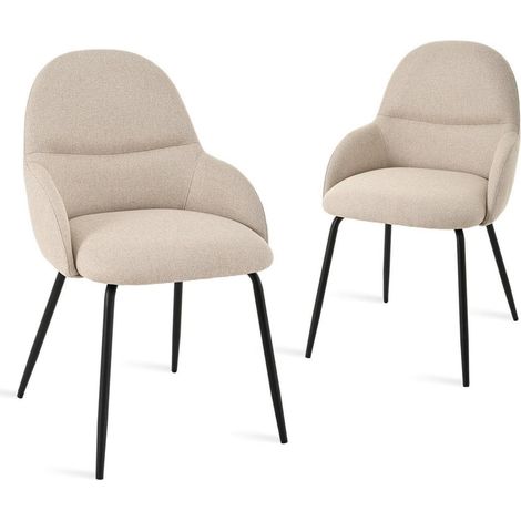 Esszimmerstühle 2er Set mit Armlehne, Beige Leinen, Ergonomisch (1/5)