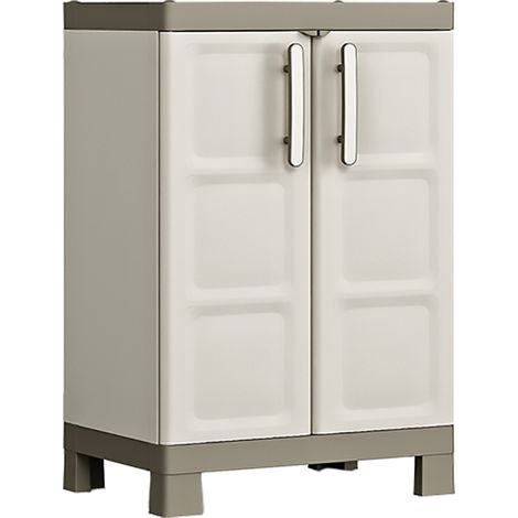 Armadio Basso in Resina con 2 Ripiani Regolabili e Chiusura Lucchettabile Colore Grigio e Nero Excellence Keter