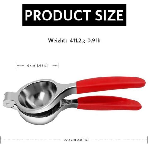 Presse-Citron - Alliage De Zinc - 22,1 Cm - Poignée Ergonomique Rouge - Pour Agrumes - 1 Pièce (1/4)
