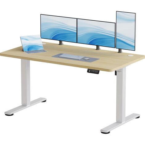 Bureau Assis-Debout Électrique 140 x 60 cm, Beige (1/5)