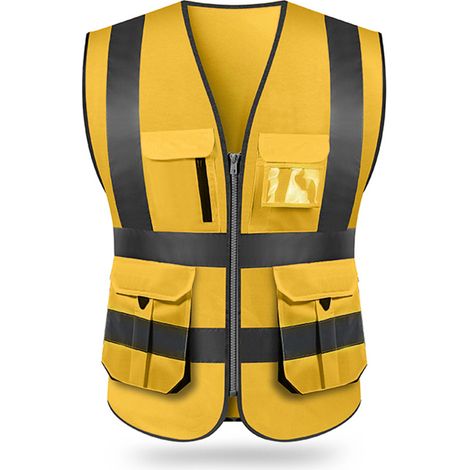 Gilet de sécurité réfléchissant haute visibilité, veste de travail multi-poches pour homme, vêtement de protection pour moto, vélo, chantier, jour et nuit, orange fluo (1/4)