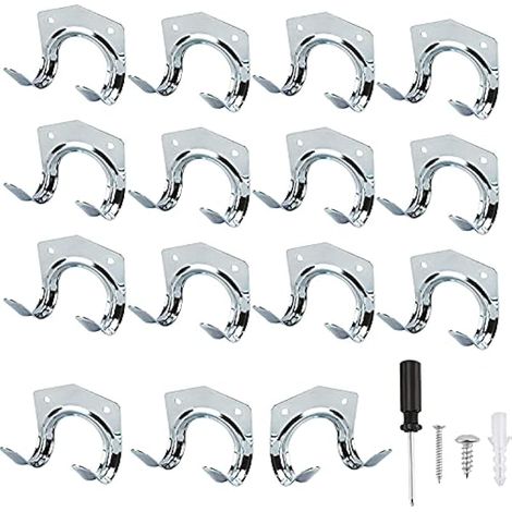Lot de 15 crochets multi-outils robustes pour rangement de la maison et du garage – Support mural antidérapant double crochets pour entrepôt, garage, abri de jardin, outils de jardin (1/5)