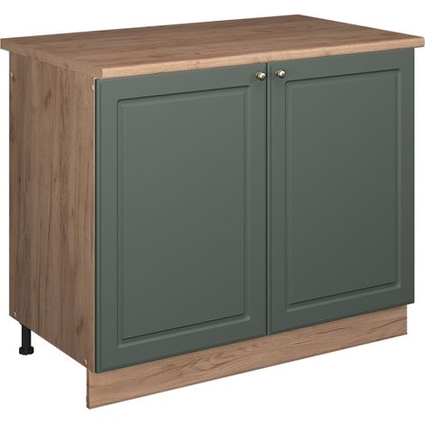 Spülenunterschrank Fame-Line, Grün-Gold Landhaus/Goldkraft Eiche, 100 cm, AP Eiche, Vicco (1/5)