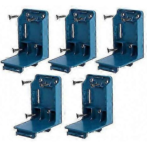 Lot de 5 supports muraux 2-en-1 pour rangement d'outils et batteries, compatible avec perceuses Makita 14,4V/18V, crochets de fixation robustes, organiseur d'atelier, gain de place. (1/5)