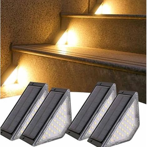 4 lampes solaires pour marches d'escalier – éclairage solaire de jardin – lampe solaire – lampes d'escalier – 10,5 × 5 × 6 cm – ABS – Noir (1/5)