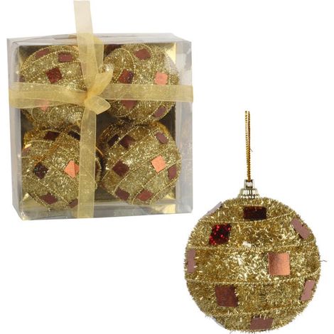 Set di 4 palline di polistirolo dorate con vetro marrone, 7 cm (1/5)