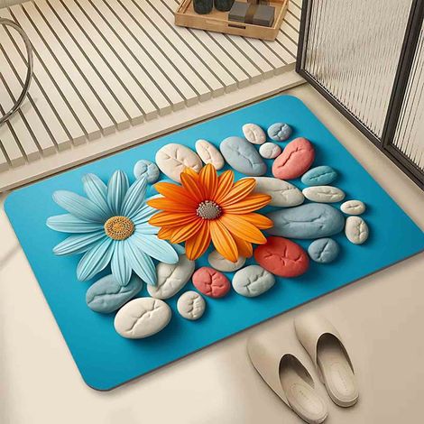 Tapis D'Entrée - Motif Fleur En Plâtre - Absorbant - Pour Salle De Bain Et Entrée - 40 X 60 Cm (1/3)