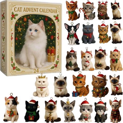 Calendrier De L'Avent Chat De NoëL, 24 Jours Ornement Acrylique 2d/3d ThèMe Chat Pour Avent 2026 - Calendrier Compte à Rebours Festif Calendrier DéCoratif, Pour Amoureux Animaux Collectionneurs,3D (1/5)