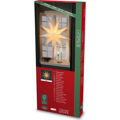 Etoile en Papier Beige 9 Dents raccordement avec Interrupteur on/Off sans Ampoule, Support de Lampe E14, 230 V, intérieur câble Blanc, PVC (1/5)