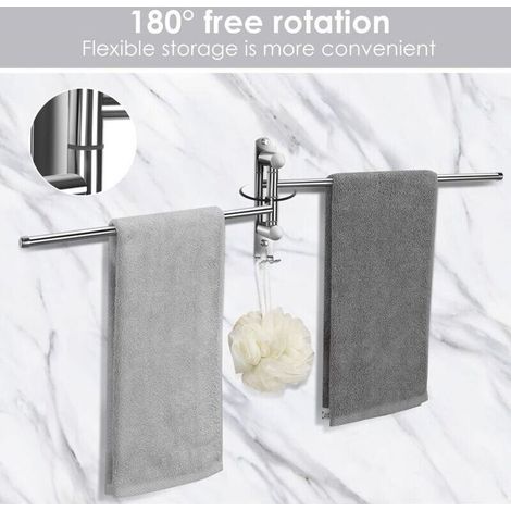 Porte-serviettes de salle de bain de 35 cm pour salle de bain et cuisine, porte-serviettes pivotant en acier inoxydable robuste et pratique, facile à nettoyer (1/4)