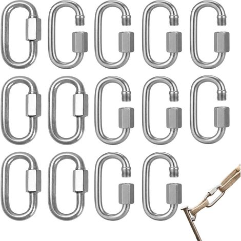 14 Pièces Maillon Rapide Mousqueton à Vis M5 en Acier Inoxydable 304 avec Verrouillage Sécurisé et Capuchon de Protection pour Cordes et Chaînes (1/5)