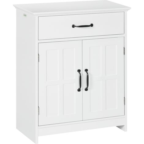 Badezimmerschrank, freistehender Waschtisch mit Doppeltüren, Schublade und verstellbarem Einlegeboden, 60 x 30 x 75 cm, weiß