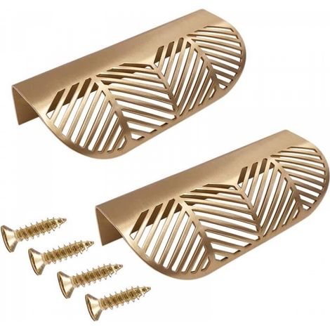 Lot de 2 poignées de tiroir en laiton doré en forme de feuille pour armoire, porte de cuisine, tiroir (1/5)