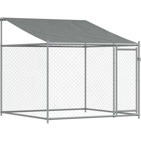 Cage pour chien avec toit et porte gris 2x2x2 m acier galvanisé